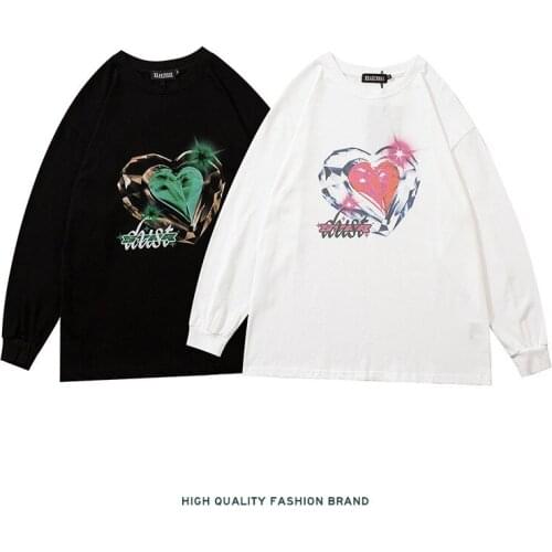 2021 Autumn New American Style High Street Fashion Brand Macho Love Printing Couple Long-sleeved T-shirt Loose Oversized Casual