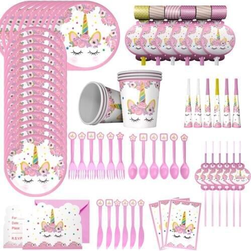 Unicorn Disposable Paper Cups Plate Napkin Tableware Unicorn Birthday Party Wedding Baby Shower Decor Supplies