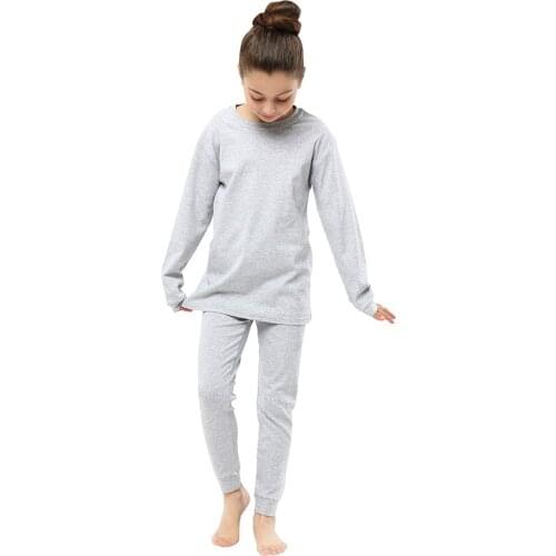 Solid grey Kids Pajamas Girls Boys Sleepwear Nightwear Baby Infant Clothes Thermal Underwear Sets Cotton Childrens Pyjamas