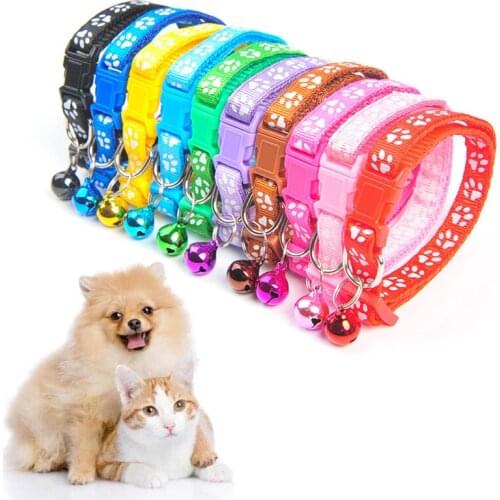 Pet Bell Collar Multicolor Nylon Footprint Safety Separation Adjustable Collar Cat Teddy Small Dog Pet Necklace Accessories