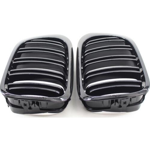 A Pair Glossy Black Double Rims Grille M Style Modified Baking Varnish Black Grille for BMW E46 2 Doors 98-02 Year