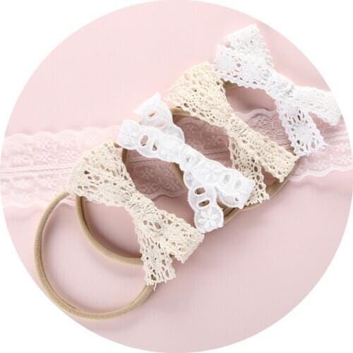 6pcs/lot Cotton Linen Baby Bows NylonHeadbands Lace Hollow Hair Clips Hair bands Toddler Headband Baby Girl Hair Accessories New