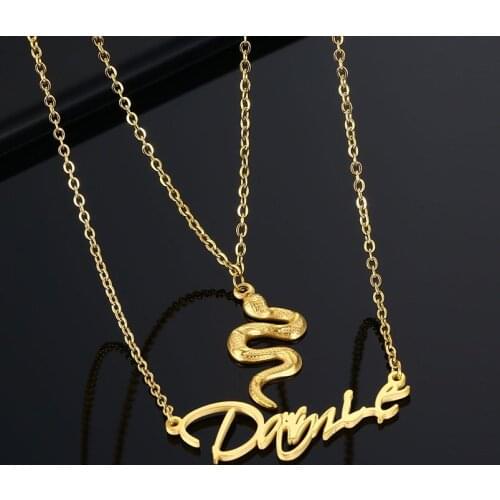 Retro Minimalist Personalized Stainless Steel Necklace Double Chain Snake Letter Pendant for Women Custom Statement Gift