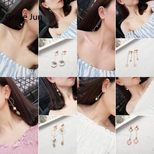 Grace Jun Korea Style Small Cat Heart Flower Clip on Earrings for Gril Student Popular Cartoon Animal No Pierced Earrings 2019