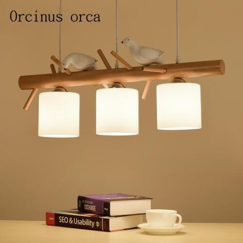 The Nordic modern minimalist Bird chandelier Restaurant Bar bedroom Japanese creative wooden decorative chandelier