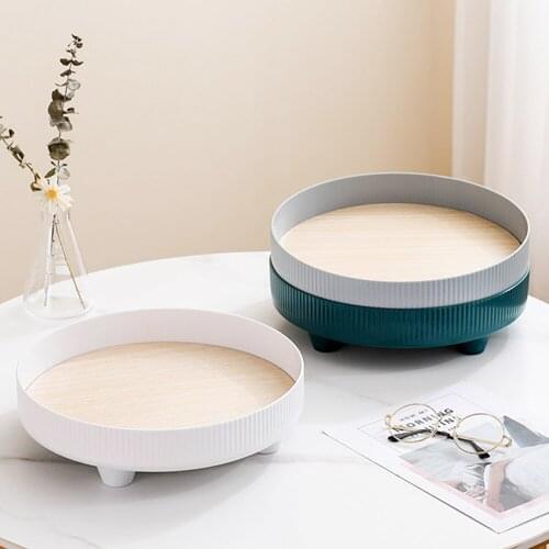 Nordic Simple Solid Color Wooden Round Storage Tray Decorative Tray Jewelry Pallet Table Storage Organizer for Fruit Snack Key