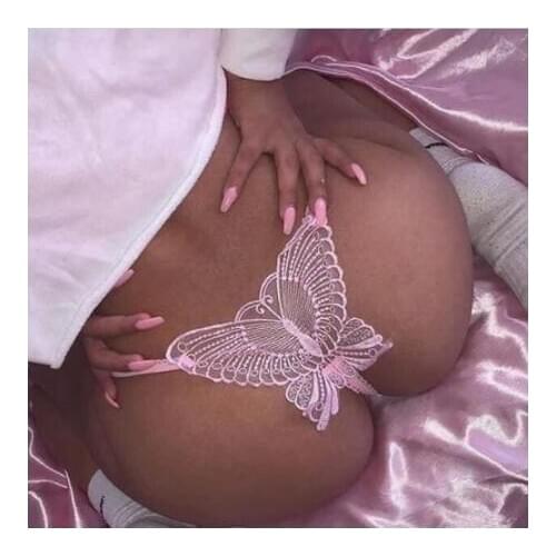 Sexy Women Lace Hollow Out Butterfly Shaped G-string Open Crotch Underwear Lingerie Panties