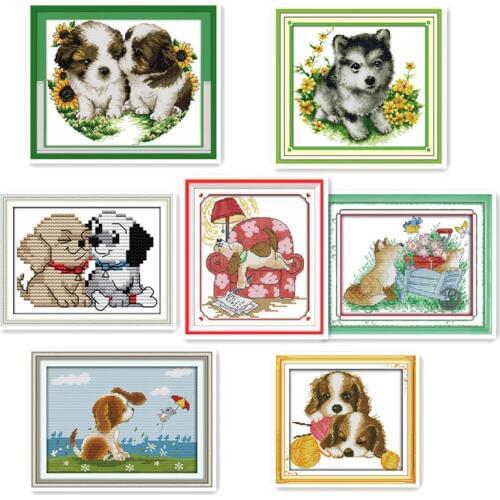 Dog handmade DIY embroidery cross stitch printing embroidered cloth dog animal pattern DMC embroidery thread hanging painting