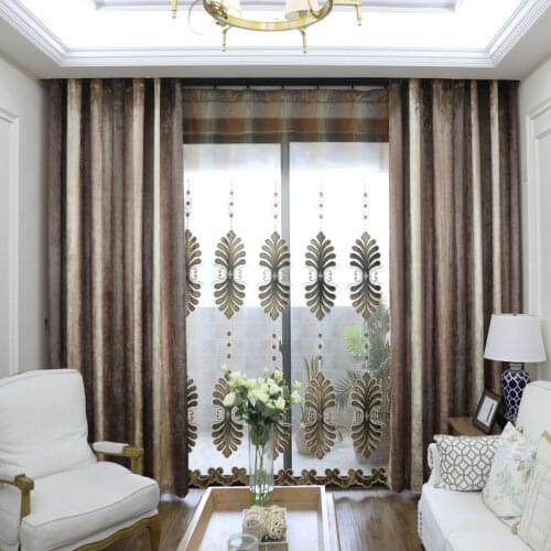 Meisi Mengsa Flannel Printed Curtain Fabric Bedroom Living Room Custom Finished Shading Embroidered Curtain Coffee Color