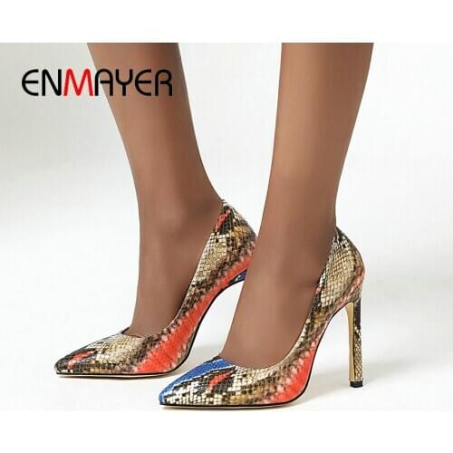 ENMAYER Basic PU Pointed Toe Women High Heels Slip-On Thin Heels Wedding Shoes Spring/Autumn Sexy Shallow 2020 Shoes Woman