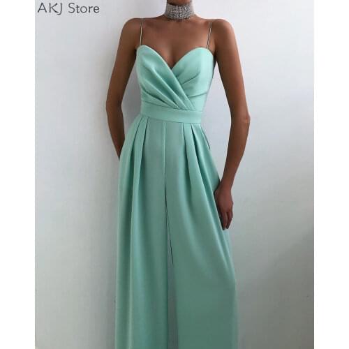 Women Spaghetti Strap Jumpsuits Slim Sleeveless Backless Zipper Long Romper