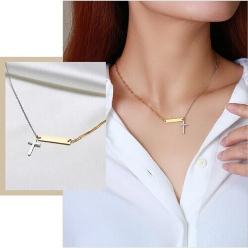 Minimalist Cross Charm Necklaces for Women, Stainless Steel Metal Bar Choker Collar Jewelry,Gifts for Her