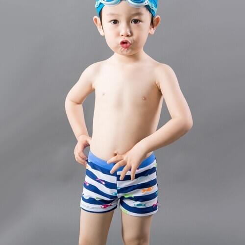 1-14 Y Boys Swim Trunks Swimwear Blue White Stripe Little Fish Pattern Kids Sandy Shorts Children Swimming Pool Sunny Sandy Suit