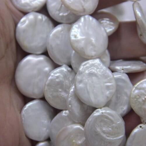 19-20mm Super Big Size White Color Button Shape Loose Pearl Necklace Real Pearl Strand String 38cm Long DIY Jewelry