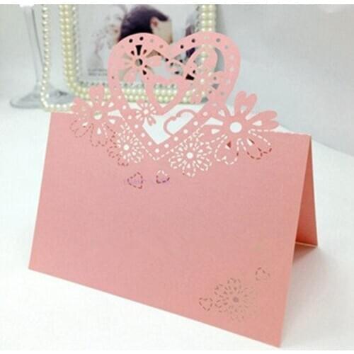 25pcs/lot Guest Name Place Invitation Cards Favor Decoration Wedding Love Heart Laser Cut Wedding Party Card Table