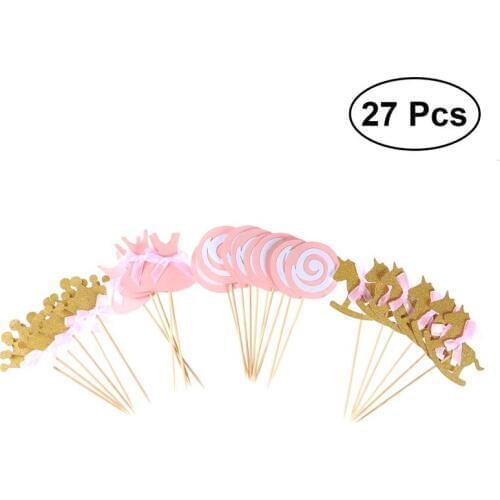 27pcs Cute Baby Shower Cake Toppers Decorative Chic Cake Picks Cupcake Decoration Dessert Topper For Kids Birthday Cupcake A35