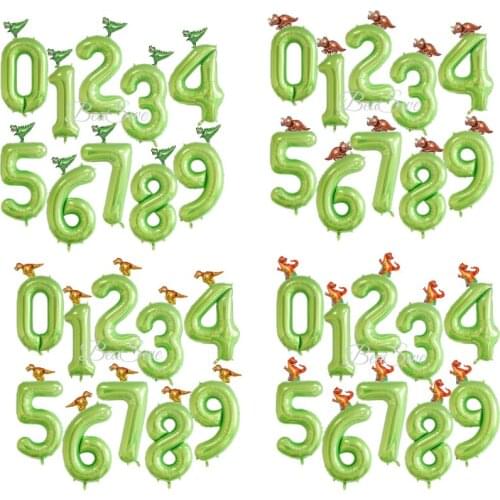 2pcs 40inch Green Number Balloons With Mini Roar Dinosaur Party Decor Balls Jungle Party Boy Birthday Party Baby ShowerSupplies