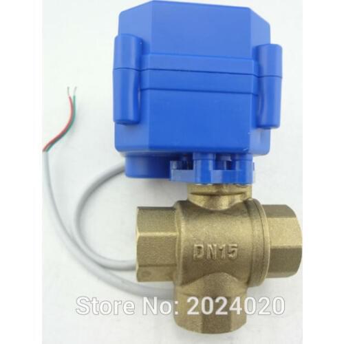 3 way DN15(reduce port) motorized ball valve , electric ball valve( T Port ), motorized valve, M8-MV-3-15-T-12V-R01-1