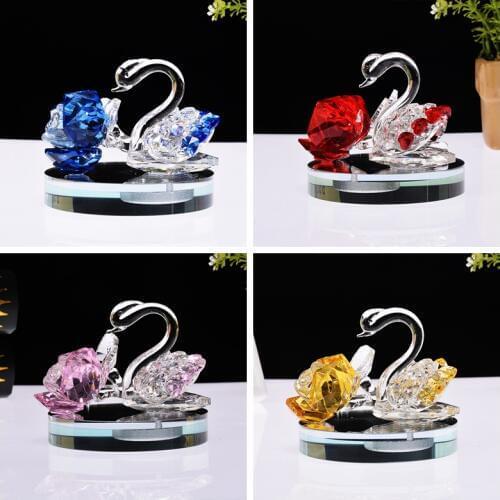 4 Colors Enchanted Crystal Rose Flower Figurine Ornament Crystal Swan Figurines Private Custom Engraving Home Wedding Decor