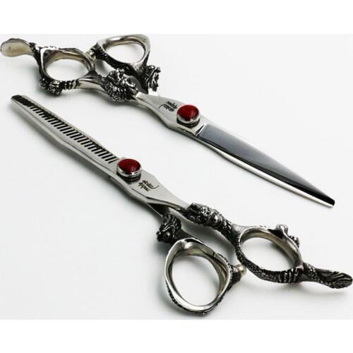 6 Inch Pet Scissors Dog Grooming Cutting+Thinning Shears Kit for Animals Japan440C Silver Dragon Handle Personality Models