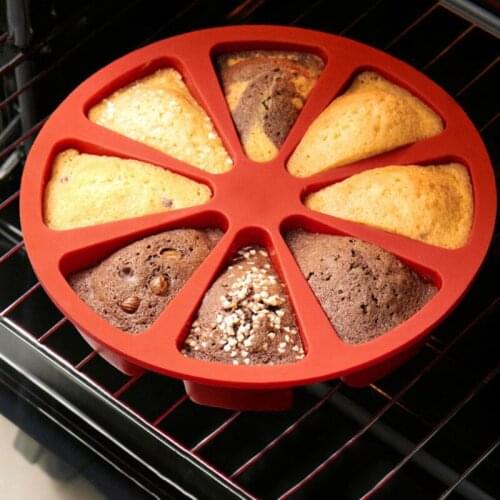 Non-stick Silicone Cake Mold Round Baking Molds 8 Cavity Cake Pans Bread Pizza Slices Pan Baking Pastry Tools Jelly Cupcake Mold