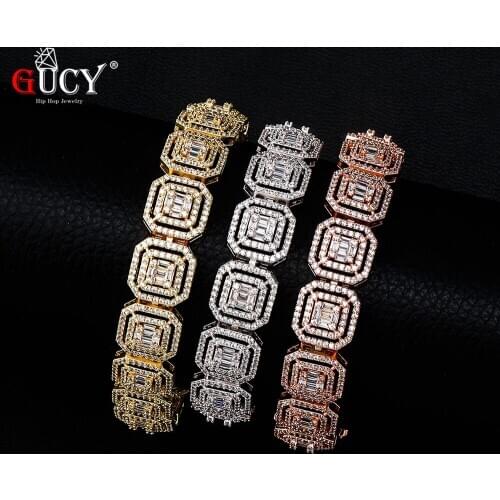 GUCY Baguette CZ Bracelet Iced Out Zircon Hip Hop Fashion Punk Chain Bling Bling Elegant Charms Jewelry 7inch 8inch