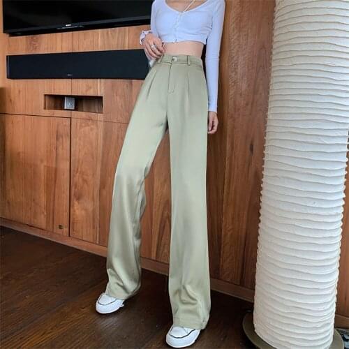 High Waist Casual Straight-leg Pants Women Spring And Autumn All-match Loose Drape Wide-leg Pants New Slim Lady Elegant Trousers