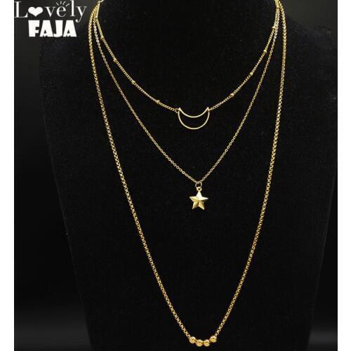 2021 Fashion Stainless Steel Necklace for Women Gold Color Moom Star layered Chain Necklace Jewelry cadenas mujer N19085