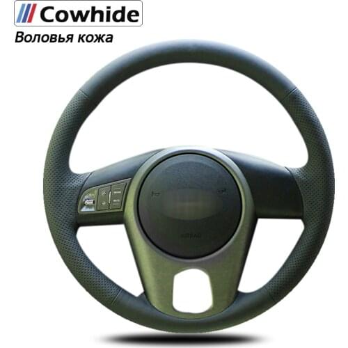 Handsewing Black Genuine Leather Steering Wheel Covers For Kia Forte Kia Soul Kia Rio 2009-2011