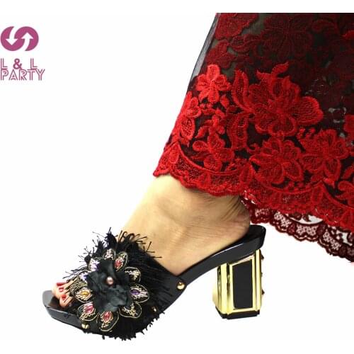 Black New Design Pretty Women Shoes with Platform High Quality Restriction Slipper for Wedding Party
