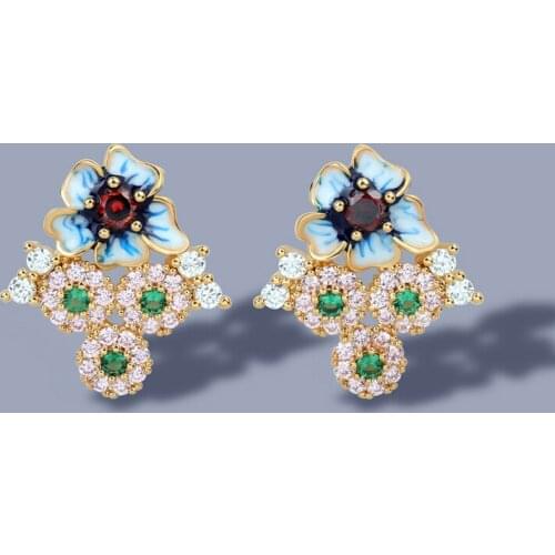 CIZEVA Bohemia Style Cubic Zirconia Ladies Earring Elegant Handmade Enamel Stud Earrings for Women Wedding Party Jewelry