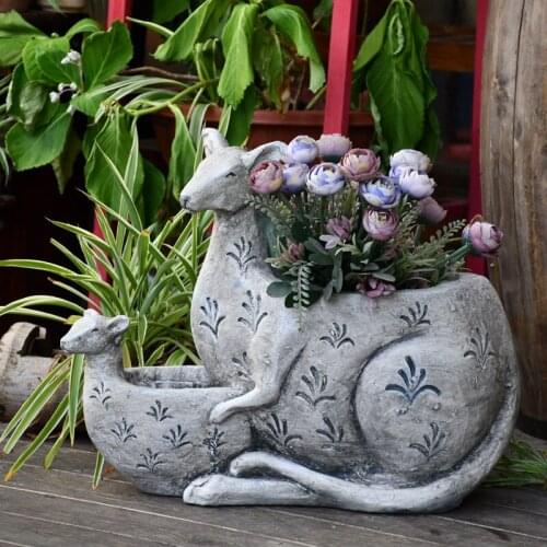 European Kangaroo Flower Pot Succulent Green Plant Cement Ornaments Outdoor Garden Figurines Craft Park Villa Decoration Artwork
