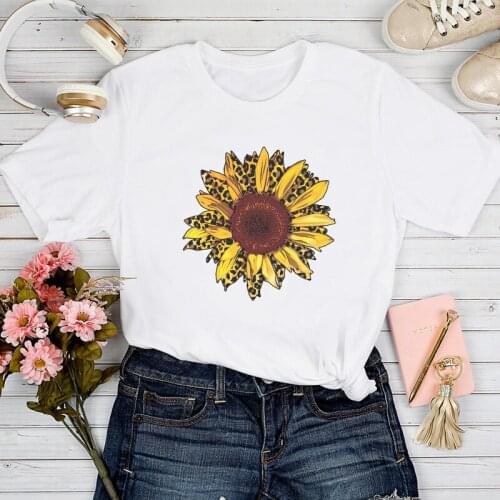 T-shirts Women Leopard Flower Fashion Trend Cute Summer Spring 90s Tshirt Top Lady Stylish Sweet Print Clothes Tee T-Shirt