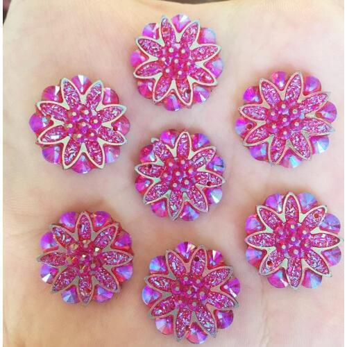 HOT 20pcs 18mm AB Resin flower Rhinestone Flatback Wedding decoration 2 hole Buttons D600