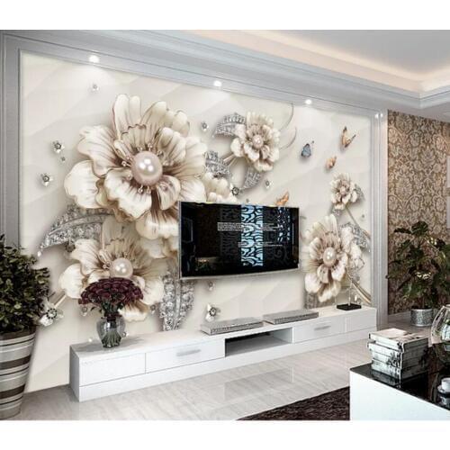 Exquisite luxury 3D jewelry flower TV background wall decoration wallpaper murals