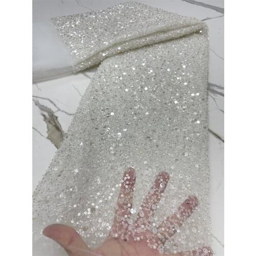 Silver Tulle sequins embroidery Lace Fabric Beads High Quality African dry voile Lace Fabric for French Happy party 4168B