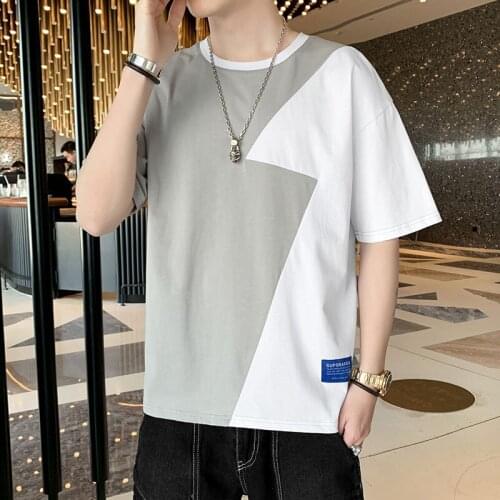Fashin Short T Shirt Men Short Sleeve T-shirt Summer 2021 New Summer Best Seller High Street O-Neck Short Patchwork T Shirt