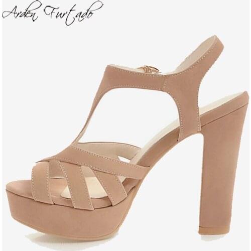 Arden Furtado 2021 Fashion Summer Peep toe Buckle strap glitter Sandals Sexy Chunky heels platform shoes Party shoes Big size