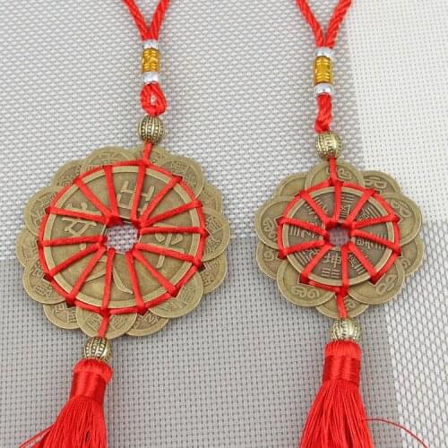 10pcs Wealth Lucky Fengshui Decoration Brass Coin Chinese Car Hanging Charm Ornaments Spiritual Supplies