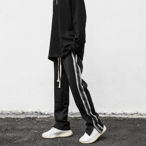 Mens Trousers Street Size Versatile Black and White Gradual Change Ribbon Stitching Split Loose Sportswear Mens Trousers