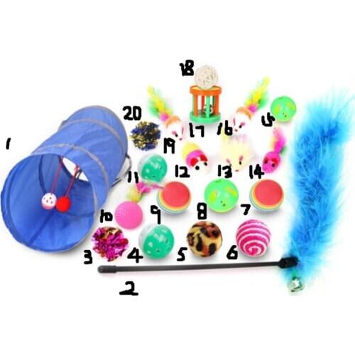 Toy Set Pet Kit Collapsible Tunnel Cat Toys Fun Channel Feather Balls Mice Shape Pet Kitten Dog Cat Interactive Play Supplies