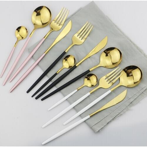 32pcs/Set Black Gold Dinnerware Set Cutlery Set 304 Stainless Steel Knife Fork Spoon Tableware Set Flatware Set Silverware Set