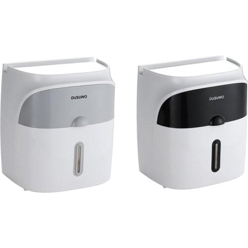 OUSUWO Waterproof Toilet Paper Holder Wall Mounted Bathroom Tissue Box Free-Punch Double-Layer Storage Rack Roll Holder