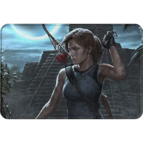 Tomb Raider Game Non-slip Doormat Lara Croft Bath Kitchen Mat Welcome Carpet Flannel Pattern Decor