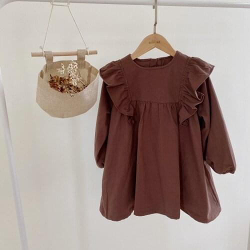 2020 New Winter Korean Style Baby Girls Ruffles Thicken Dresses Solid Color Cotton Kids Warm Robe Children Costumes