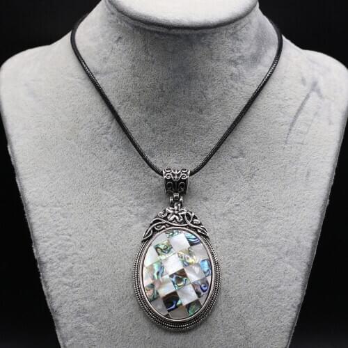 Natural Malachites Pendant Necklace Oval Shape Abalones Shell Pendant Necklace for Women Jewelry Necklace Gift Length 55+5cm
