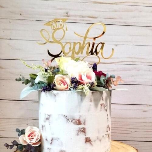 Personalized Graduation Cake Topper,Custom Cake Topper,Graduate Party Decor,Acrylic Gold Graduation Topper, Congrats Cake Topper
