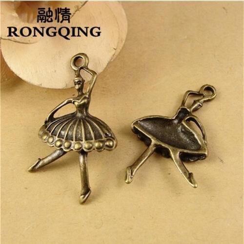 RONGQING 21*36MM 50pcs/lot Ballet Dancer Pendants Hand Made Jewlery Gifts for Ballerina Graduation