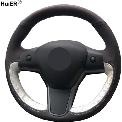 Hand Sewing Car Steering Wheel Cover DIY Wrap Suede Braid on the Steering wheel Volant For Tesla Model 3 2017 2018 2019 2020