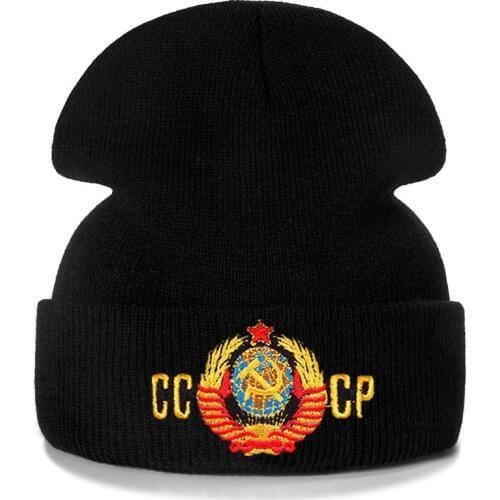 Russian CCCP Embroidery Cotton Casual Beanies for Men Women Knitted Winter Hat Solid Color Hip-hop Skullies Hat Unisex Cap